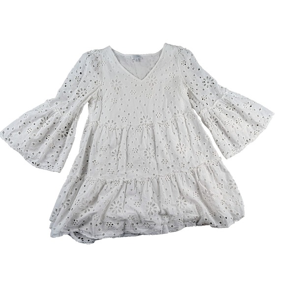 Mud Pie Dresses & Skirts - Mud Pie Women's Medium Eyelet White Mini Dress Tunic Top Boho Cowgirl Festival